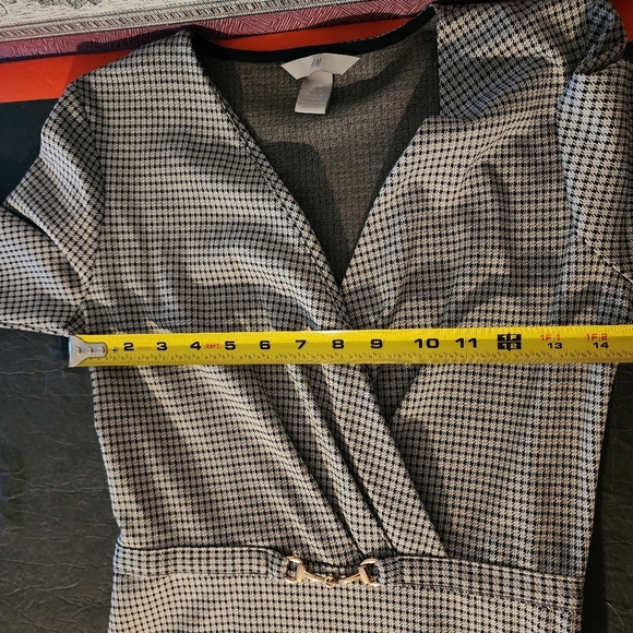 H&M Tailored Jersey Dress Light Beige/Black Checked Size XS - Picture 12 of 12